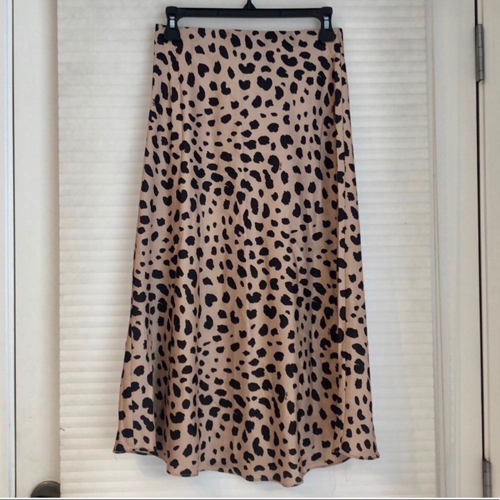 Brushed satin animal midi skirt